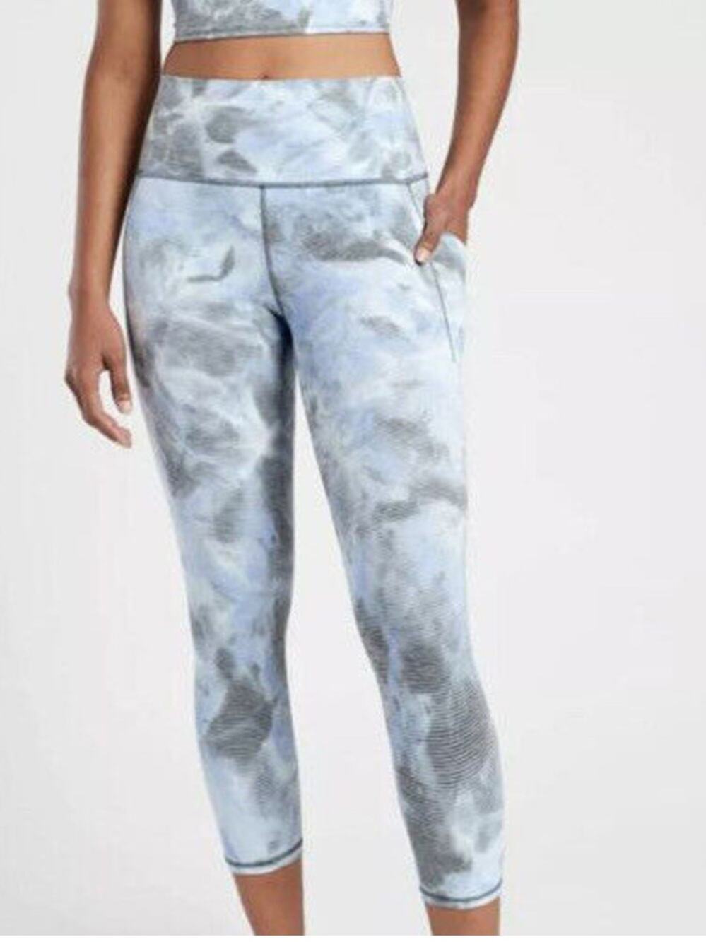 Athleta Salutation Stash Pocket II Capri Leggings Blue Grey Size Large